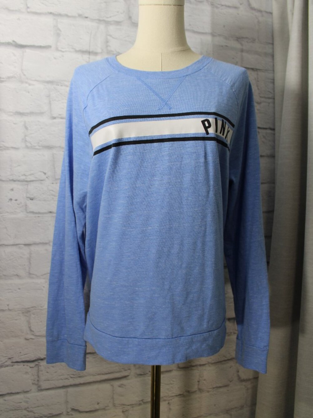 PINK Victoria's Secret Small Light Blue Logo Longsleeve Crewneck Casual T-Shirt